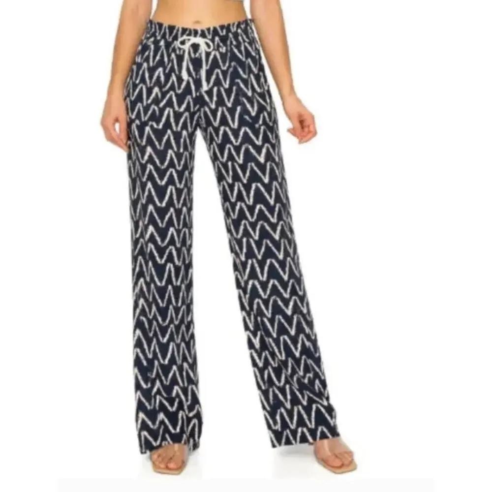 Womens Cali 1850‎ sz S beachy boho blue linen blend pant #322